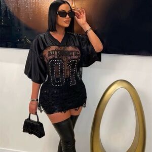 Black Studded Oversized Jersey Dress